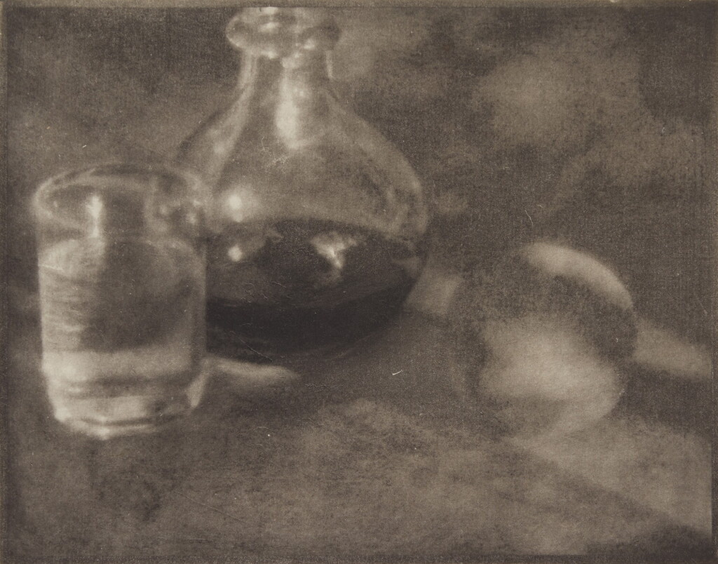View full screen - View 1 of Lot 56. Wine Bottle, Water Glass, and Apple.
