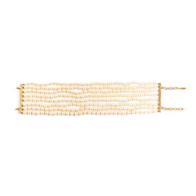 View full screen - View 1 of Lot 609. Frances Patiky Stein's Collection: One Faux-Pearl Choker, Circa 1984-1992.