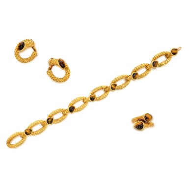 View full screen - View 1 of Lot 111. Suite of Gold and Tiger's Eye 'Serpent Bohème' Jewels, France.