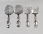 Two Pairs of Danish Silver Fish Servers, No. 55, Georg Jensen Silversmithy, Copenhagen, 20th Century