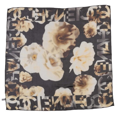 View full screen - View 1 of Lot 2049. Set of Three Multicolour Camelia and CC Logo Silk Scarves 90.