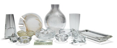 View full screen - View 1 of Lot 52. ARTIST UNKNOWN | GROUP OF THIRTEEN CLEAR GLASS OBJECTS.