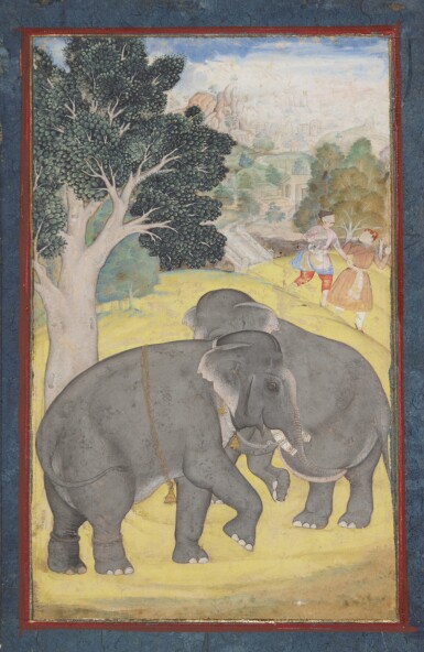 View full screen - View 1 of Lot 387. Two Elephants, India, Mughal, circa 1600-50.