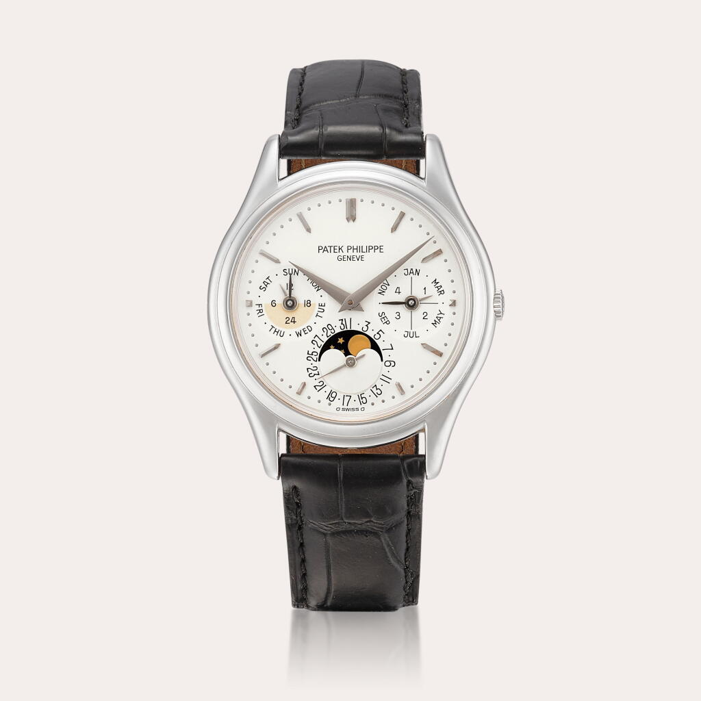 View full screen - View 1 of Lot 2242. Reference 3940, 2nd Series | A platinum perpetual calendar wristwatch with moon phases, 24 hours and leap year indication, Circa 1994.