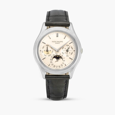 View full screen - View 1 of Lot 2268. Reference 3940 ‘Second Series’ | A platinum perpetual calendar wristwatch with moon phases, 24 hour and leap year indication, Made in 1992.
