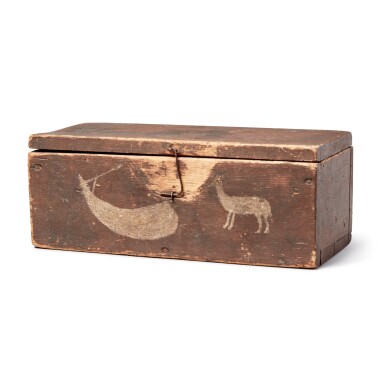 View full screen - View 1 of Lot 297. American Red and White Paint-Decorated White Pine Box, 19th Century.