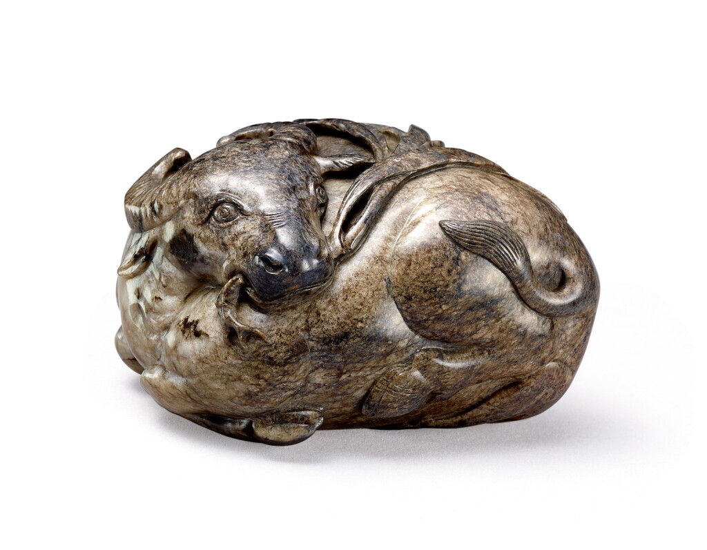View full screen - View 1 of Lot 40. A grey jade carving of a buffalo Ming dynasty | 明 灰玉圓雕臥牛.