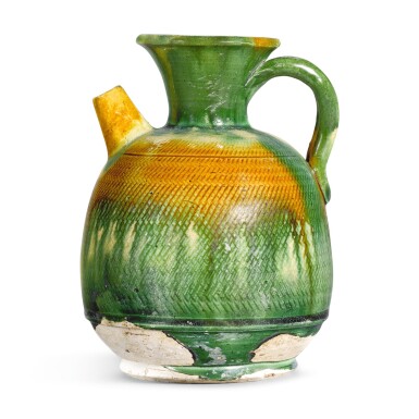 View full screen - View 1 of Lot 232. A RARE SANCAI-GLAZED EWER, TANG DYNASTY | 唐 三彩執壺.