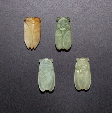 View full screen - View 1 of Lot 85. A group of four celadon jade archaistic cicadas, Ming-Qing dynasty | 明至清 仿古青玉蟬四件.
