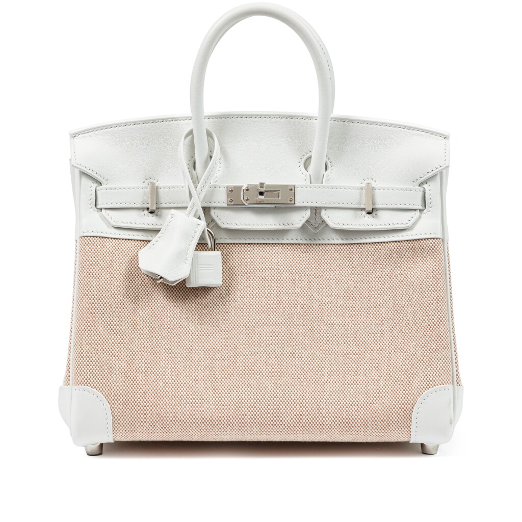 View full screen - View 1 of Lot 397. White Swift and Toile Birkin 25 Palladium Hardware, 2025.