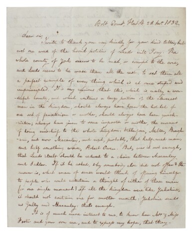 View full screen - View 1 of Lot 25. William Cobbett | Autograph letter signed, complaining about Yorkshire politics, 28 December 1832.