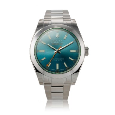 View full screen - View 1 of Lot 247. Reference 116400 Milgauss | A stainless steel automatic wristwatch with bracelet and green sapphire crystal, Circa 2014.