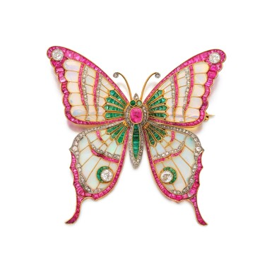 View full screen - View 1 of Lot 84. Opal, Emerald, Ruby and Diamond Pendant-Brooch.