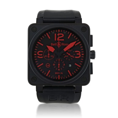 View full screen - View 1 of Lot 29. REF BR01-94-SRed LIMITED EDITION NO1 PVD-COATED STAINLESS STEEL CHRONOGRAPH WRISTWATCH WITH DATE CIRCA 2010.