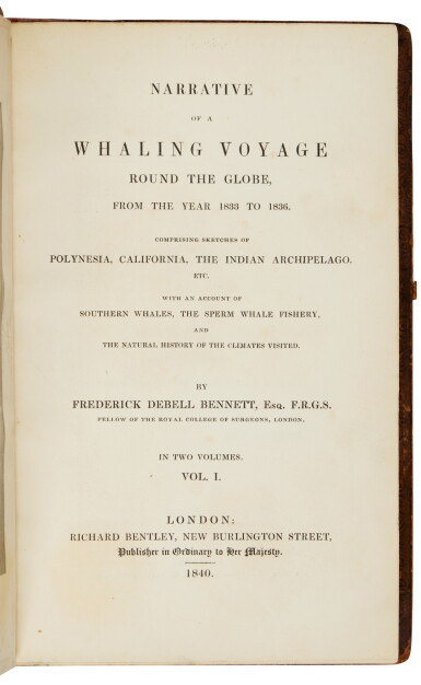 View full screen - View 1 of Lot 34. Bennett, Frederick Debell | First edition of a work praised by Herman Melville.