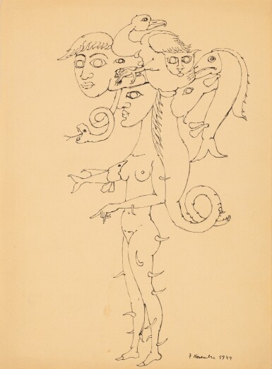 View full screen - View 1 of Lot 519. Femme à la coiffe (Variation originale autour du thème de la femme rose-croix), novembre 1944 .