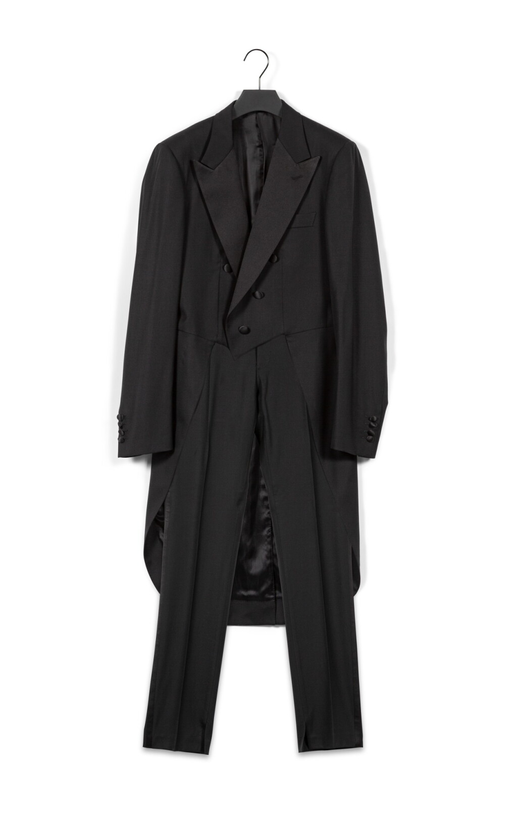 View full screen - View 1 of Lot 46. Black Wool and Satin Tuxedo, circa 2000 | Smoking en laine noire, veste queue de pie, crica 2000.