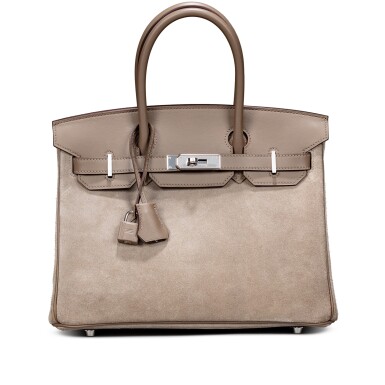 View full screen - View 1 of Lot 619. Limited Edition Etoupe Swift and Gris Caillou Chamois Grizzly Birkin 30 Palladium Hardware, 2022.