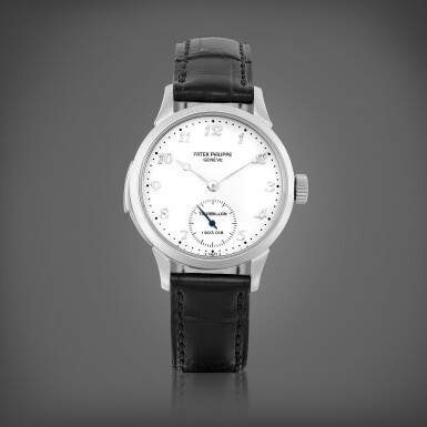 View full screen - View 1 of Lot 2281. Reference 3939 | A white gold minute repeating tourbillon wristwatch with enamel dial, Made in 1994 | 百達翡麗 | 型號3939 | 白金三問陀飛輪腕錶,備琺瑯錶盤,1994年製.