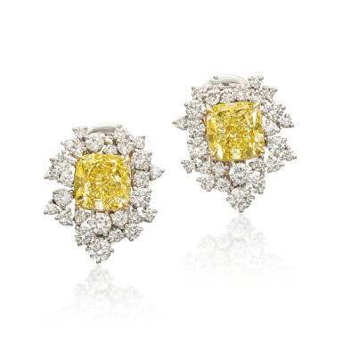 View full screen - View 1 of Lot 351. Pair of Fancy Colored Diamond Earrings.