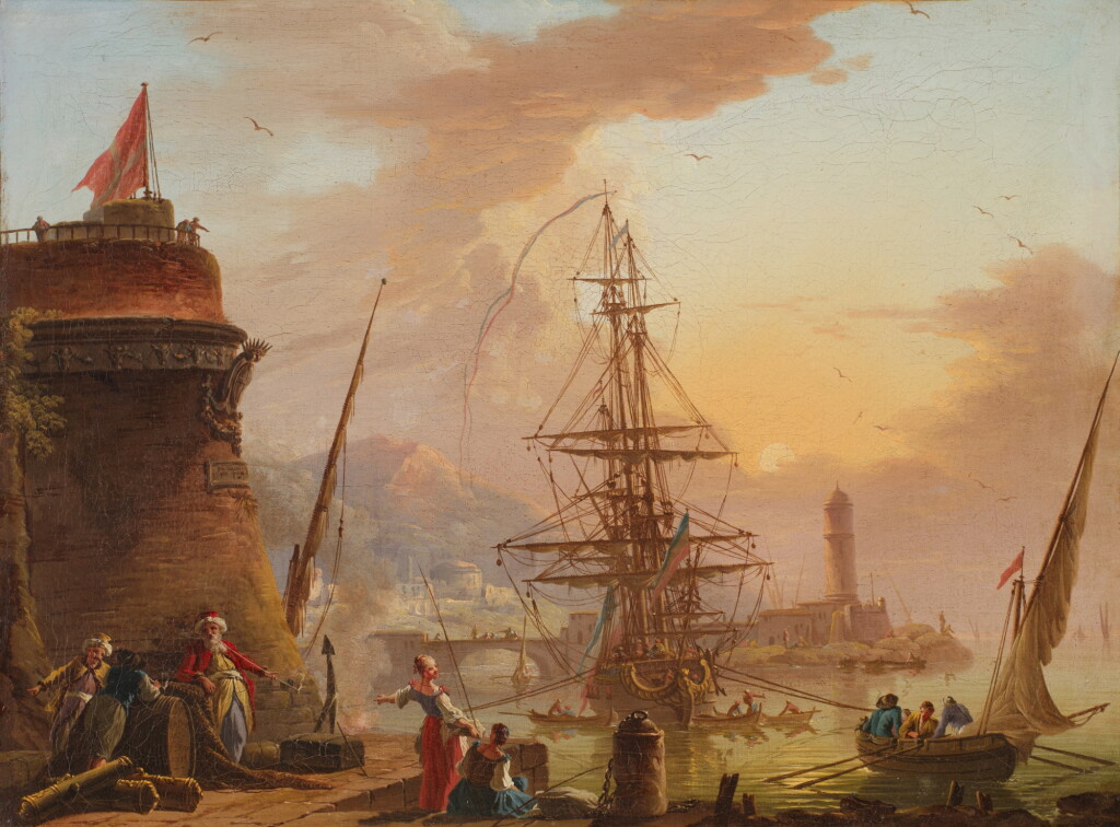 View full screen - View 1 of Lot 352. Mediterranean Harbor at Sunrise.