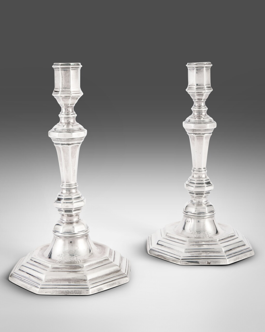 View full screen - View 1 of Lot 521. A Pair of Louis XIV Silver Octagonal Candlesticks, Nicolas Grebeude, Paris, 1706.