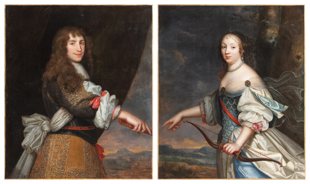 View full screen - View 1 of Lot 28. Portraits of François de Malortie, Seigneur of Villars and his spouse Anne de Sarrau, Dame de Malortie, Marquise of Villars (1636-1674) as Diana.