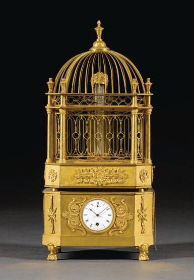 View full screen - View 1 of Lot 30. A gilt-bronze double jumping and singing bird musical automaton with waterfall and timepiece in the manner of Jaquet-Droz and Leschot, Swiss, circa 1800.