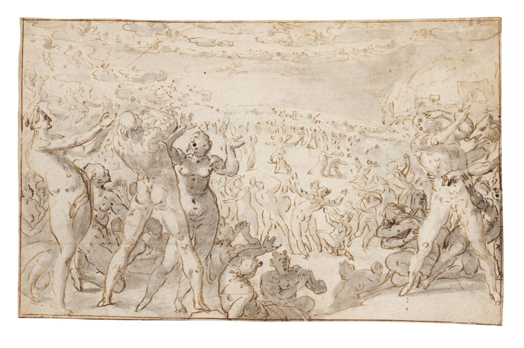 View full screen - View 1 of Lot 12. An Old Testament Scene, with a fearful crowd attacked by Demons.