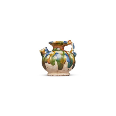 View full screen - View 1 of Lot 289. A small sancai-glazed pottery ewer, Tang dynasty | 唐 三彩小執壺.