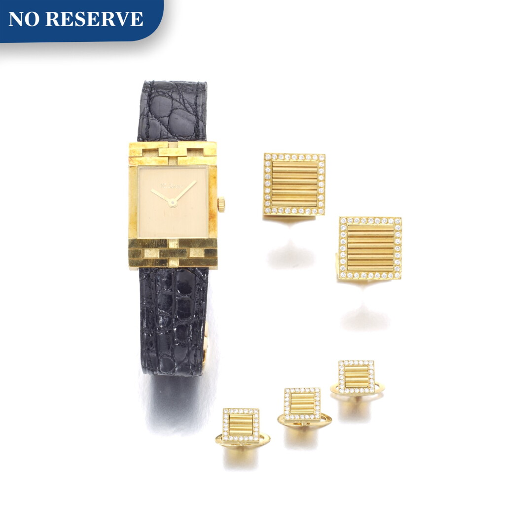 View full screen - View 1 of Lot 515. M. GERARD | GOLD WRISTWATCH AND DRESS SET.
