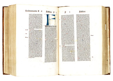 View full screen - View 1 of Lot 185. Johannes de Bromyard, Summa praedicantium, Basel, 1484, 2 volumes, contemporary stamped calf.