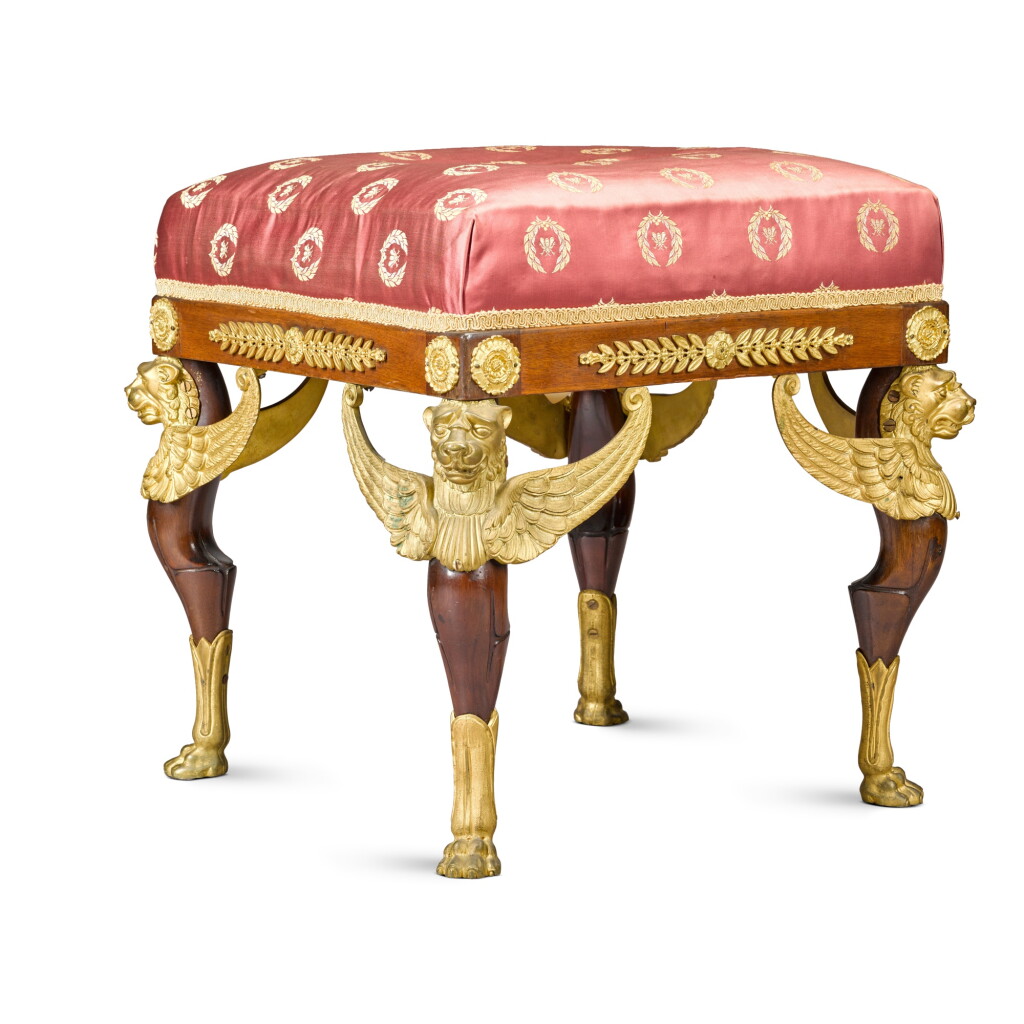 View full screen - View 1 of Lot 578. An Empire style gilt-bronze mounted mahogany stool, circa 1900.