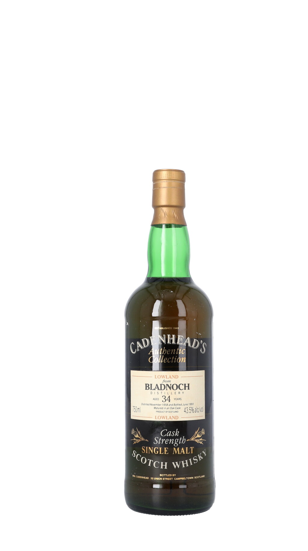 View full screen - View 1 of Lot 5331. Bladnoch Cadenhead's Authentic Collection 34 Year Old 43.5 abv 1958 (1 BT75).