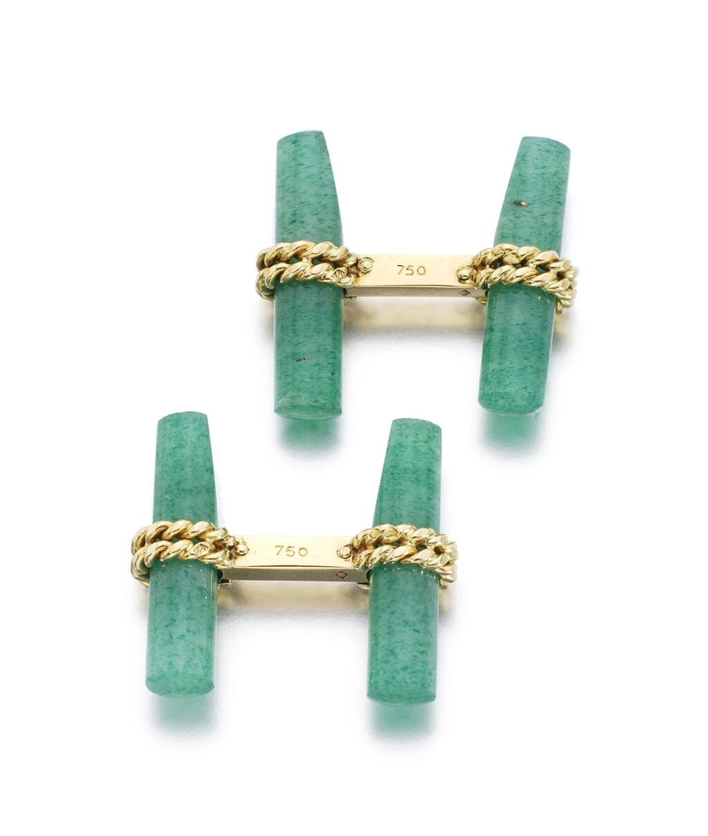 View full screen - View 1 of Lot 89. PAIR OF AVENTURINE QUARTZ CUFFLINKS | VAN CLEEF & ARPELS.