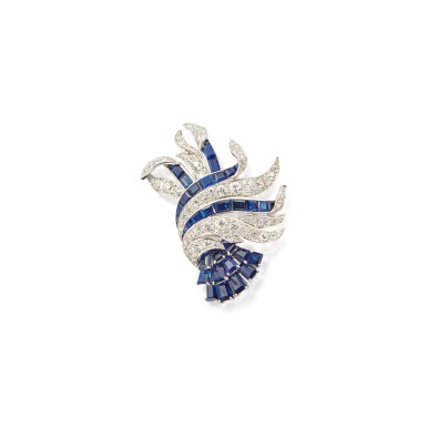 View full screen - View 1 of Lot 33. SAPPHIRE AND DIAMOND BROOCH, VERDURA.