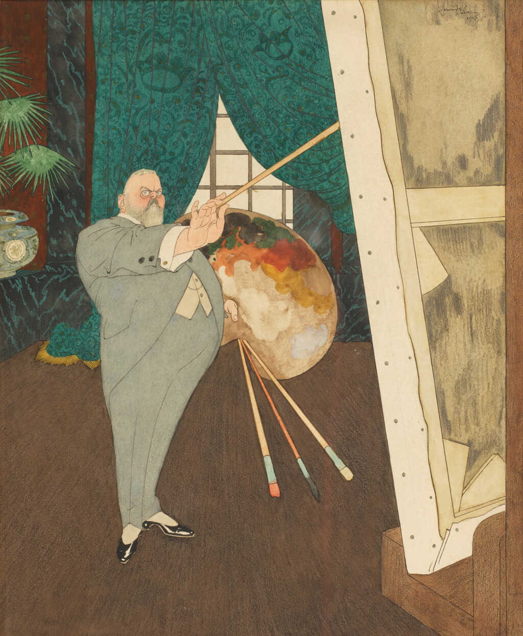 View full screen - View 1 of Lot 1077. Dulac, Edmund | Caricature of John Singer Sargent in his studio.