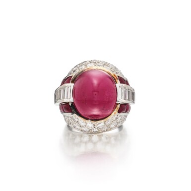 View full screen - View 1 of Lot 584. Ruby and Diamond Ring, France.