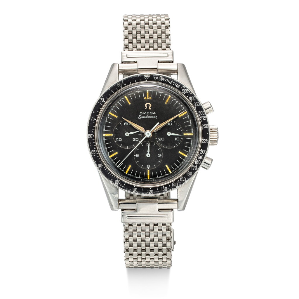 View full screen - View 1 of Lot 617. OMEGA | SPEEDMASTER, REFERENCE 2998-2, A STAINLESS STEEL CHRONOGRAPH WRISTWATCH WITH BRACELET, MADE IN 1960.