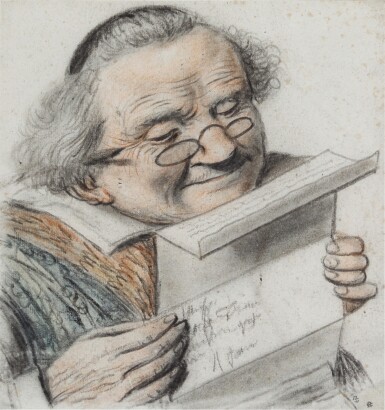 View full screen - View 1 of Lot 21. A cleric reading a letter, wearing spectacles.