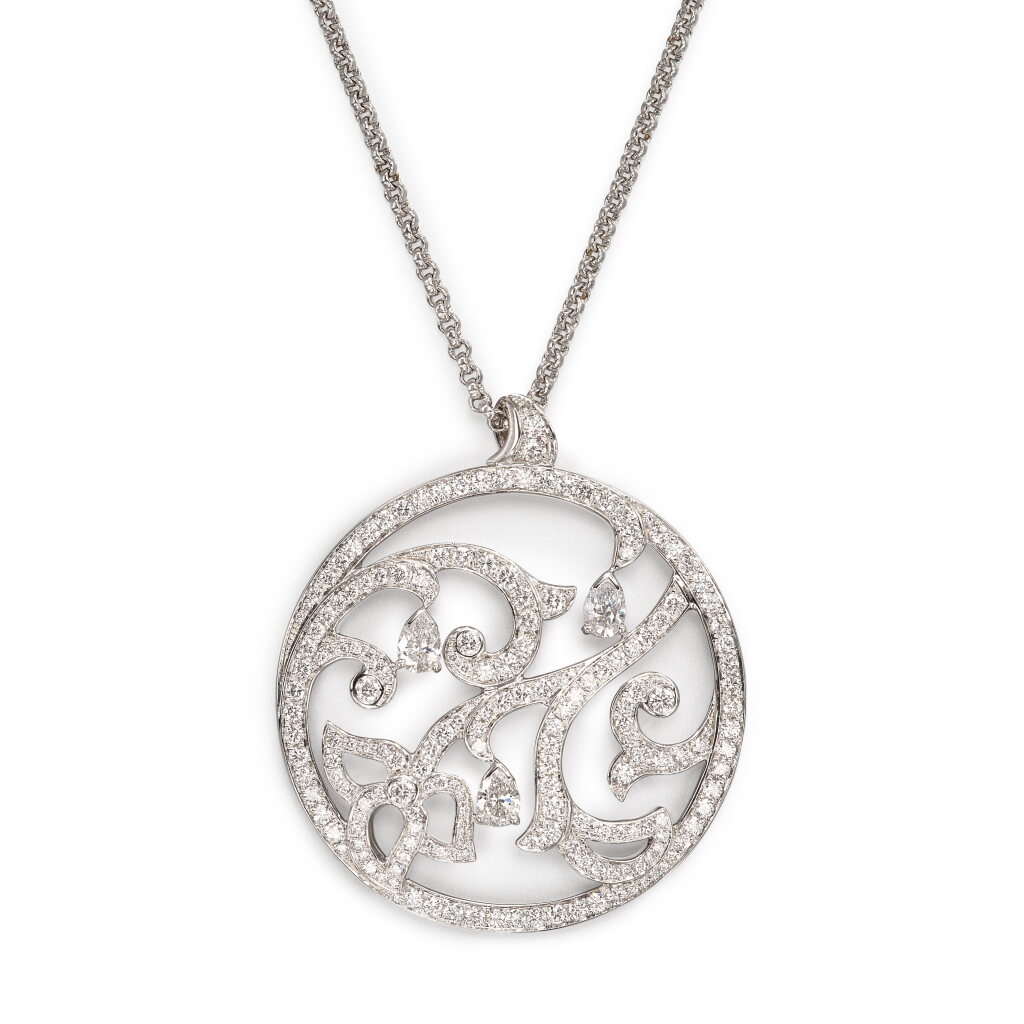 View full screen - View 1 of Lot 1613. 'Limelight Embroidery' Diamond Pendant Necklace | 伯爵 | K金 配 鑽石掛墜項鏈.