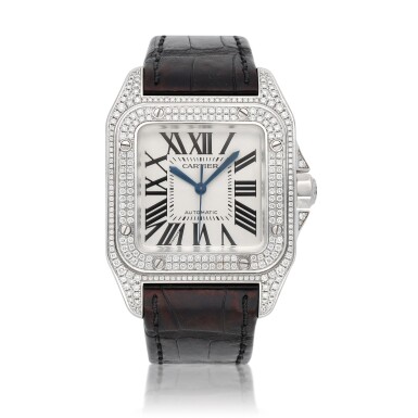 View full screen - View 1 of Lot 37. Santos 100, Ref. 2881 White gold and diamond-set wristwatch Circa 2006.