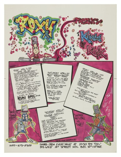 View full screen - View 1 of Lot 21. KANO | "THE KINGS OF ROCK" VINTAGE ROXY POSTER, WITH ARTWORK BY KANO, 1985.