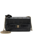 Black Lambskin Quilted Mini Chocolate Bar Camellia Flap Bag Gold Hardware, 2006-2008