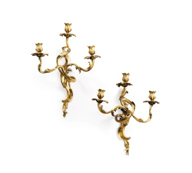 View full screen - View 1 of Lot 57. A pair of Louis XV style gilt-bronze wall appliques.