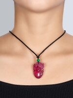 Rubellite and Jadeite Pendant, late Qing | 紅碧璽 配 天然翡翠 吊墜, 晚清