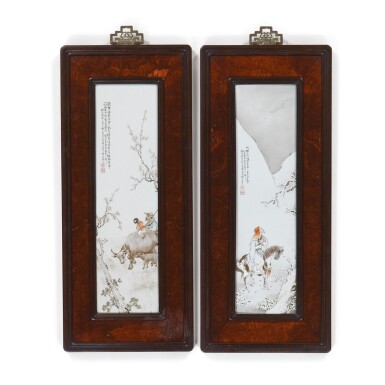 View full screen - View 1 of Lot 818. A PAIR OF FAMILLE-ROSE 'FIGURAL' PLAQUES BY WANG QI, REPUBLIC PERIOD, DATED JISI YEAR, CORRESPONDING TO 1929.