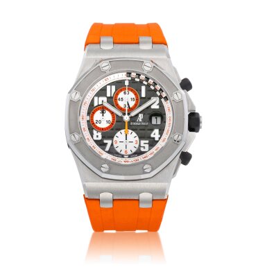 View full screen - View 1 of Lot 8040. Royal Oak Offshore Tour Auto, Reference 26175ST.OO.D003CU.01 | A stainless steel chronograph wristwatch with date, Circa 2010 | 愛彼 | 皇家橡樹離岸型系列 Tour Auto 型號26175ST.OO.D003CU.01 | 精鋼計時腕錶,備日期顯示,約2010年製.