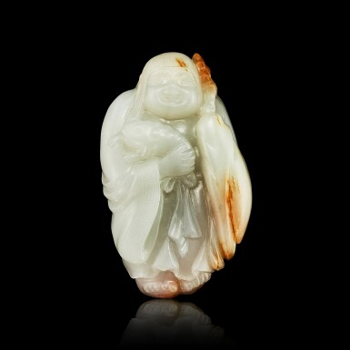 View full screen - View 1 of Lot 3016. A white and russet jade 'Liu Hai and toad' group. Qing dynasty, 18th - 19th century 清十八至十九世紀 白玉劉海戲蟾.