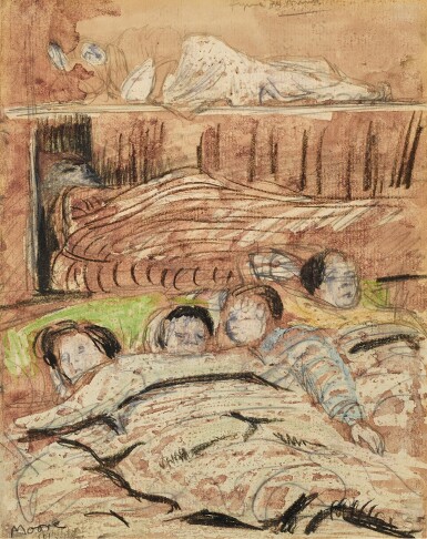 View full screen - View 1 of Lot 305. Four Sleeping Children, Page from Shelter Sketchbook.